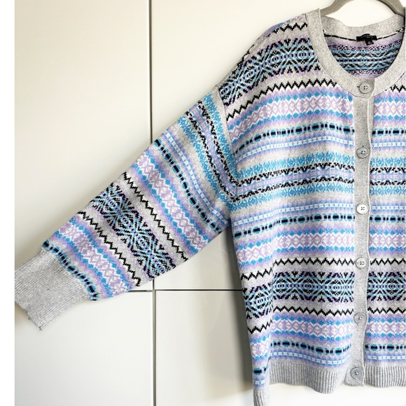 Talbots Fair Aisle Cardigan Sweater Size 2X Purple Gray Black Soft Cozy Warm - Picture 2 of 6